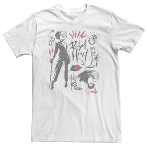 �f�B�Y�j�[ ���f�B�[�X �g�b�v�X T�V���c �g�[�� Big & Tall Disney Cruella Rebel Heart Collage Sketches Tee White �z���C�g