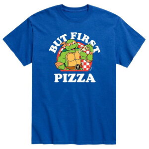 �A�j���L�����N�^�[ ���f�B�[�X �g�b�v�X T�V���c Licensed Character Men's Teenage Mutant Ninja Turtles But First Pizza Tee Blue �u���[