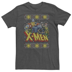 �A�j���L�����N�^�[ ���f�B�[�X �g�b�v�X T�V���c �g�[�� �Z�[�^�[ Licensed Character Big & Tall Marvel X-Men Group Ugly Christmasweater Tee Charcoal Heather �`���R�[��