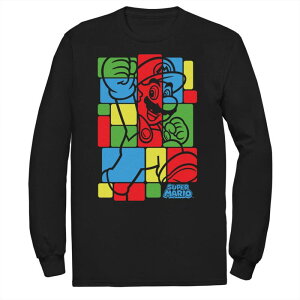 �A�j���L�����N�^�[ ���f�B�[�X �g�b�v�X T�V���c �g�[�� Licensed Character Big & Tall Super Mario Bros Colored Squares Design Long Sleeve Tee Black �u���b�N