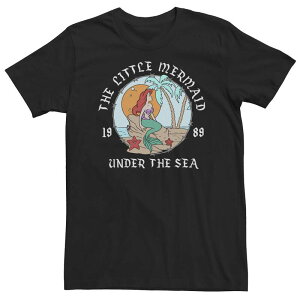�f�B�Y�j�[ ���f�B�[�X �g�b�v�X T�V���c ���B���e�[�W �g�[�� ���S Big & Tall Disney Little Mermaid Ariel Vintage Circle Portrait Logo Tee Black �u���b�N