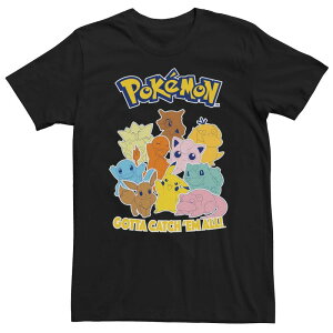 �A�j���L�����N�^�[ ���f�B�[�X �g�b�v�X T�V���c �g�[�� Licensed Character Big & Tall Pokemon Poke Mang Psyduck Charmander Bulbasaur Pikachu Eevee Squirtle Tee Black �u���b�N