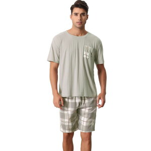 cheibear ���f�B�[�X �A���_�[�E�F�A �i�C�g�E�F�A T�V���c �V���[�g�p���c cheibear Men'sleepwear Short Sleeve T-Shirt with Shorts Plaid Couple Pajama Sets Gray �O���[