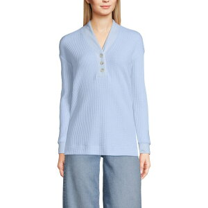 �����Y�G���h ���f�B�[�X �g�b�v�X T�V���c �v�` Petite Lands' End Long Sleeve Waffle Shawl Collar Henley Top Clearlake Blue �u���[