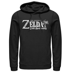 �A�j���L�����N�^�[ ���f�B�[�X �g�b�v�X T�V���c ���S �p�[�J�[ �O���t�B�b�N Licensed Character Men's Nintendo Legend Of Zelda Links Awakening Palm Tree Green Logo Graphic Hoodie Black �u���b�N