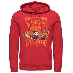 �A�j���L�����N�^�[ ���f�B�[�X �g�b�v�X T�V���c �p�[�J�[ Licensed Character Men's Kung Fu Panda Master Po And The Furious Five Poster Hoodie Red ���b�h