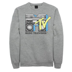 �A�j���L�����N�^�[ ���f�B�[�X �g�b�v�X T�V���c �X�E�F�b�g ���S Licensed Character Men's MTV Logo Black And Yellow Boombox Sweatshirt Athletic Heather �w�U�[