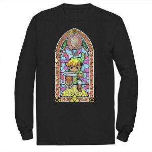 �A�j���L�����N�^�[ ���f�B�[�X �g�b�v�X T�V���c �g�[�� �O���t�B�b�N Licensed Character Big & Tall The Legend Of Zelda Stained Glass Link Portrait Graphic Tee Black �u���b�N