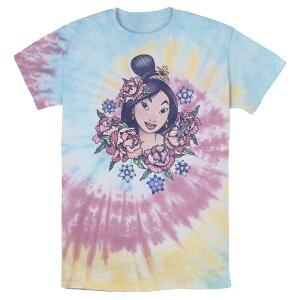 �f�B�Y�j�[ ���f�B�[�X �g�b�v�X T�V���c ���B���e�[�W �t�����[�� �t�����[ Men's Disney Mulan Floral Portrait Vintage Bomabrd Wash Tee Blue Pink Light Yellow �u���[
