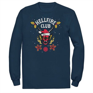 �A�j���L�����N�^�[ ���f�B�[�X �g�b�v�X T�V���c �g�[�� Licensed Character Big & Tall Stranger Things Hellfire Club Holidaysnow Long Sleeve Tee Navy �l�C�r�[