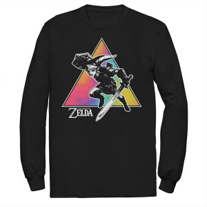 �A�j���L�����N�^�[ ���f�B�[�X �g�b�v�X T�V���c �g�[�� Licensed Character Big & Tall Zelda Link Tie Dye Triangle Portrait Long Sleeve Tee Black �u���b�N
