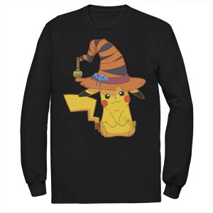 �A�j���L�����N�^�[ ���f�B�[�X �g�b�v�X T�V���c �g�[�� �O���t�B�b�N Licensed Character Big & Tall Pokmon Pikachu Wearing Witchat Graphic Tee Black �u���b�N