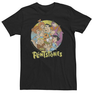 �A�j���L�����N�^�[ ���f�B�[�X �g�b�v�X T�V���c �g�[�� Licensed Character Big & Tall The Flintstones Distressed Group Shot Circle Tee Black �u���b�N