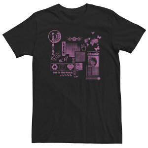 �A�j���L�����N�^�[ ���f�B�[�X �g�b�v�X T�V���c �g�[�� Licensed Character Big & Tall Fifth Sun Clip Art Pink Hue Collage Tee Black �u���b�N
