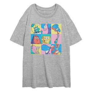 �j�R���f�I�� ���f�B�[�X �g�b�v�X T�V���c �p���c �O���t�B�b�N Juniors' Nickelodeon SpongeBob SquarePants Character Squares Oversized Graphic Tee Athletic Heather �w�U�[