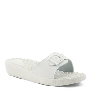 �t���N�T�X ���f�B�[�X �V���[�Y �T���_�� Flexus by Spring Step Sabala Women's Wedge Slide Sandals White �z���C�g