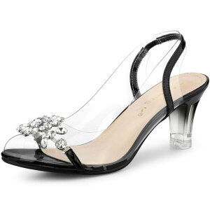 �A���O�� �P�[ ���f�B�[�X �V���[�Y �p���v�X �T���_�� �q�[�� ALLEGRA K Women's Clear Slingback Flowerhinestone Peep Toe Heelsandals Black �u���b�N