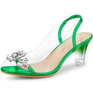 �A���O�� �P�[ ���f�B�[�X �V���[�Y �p���v�X �T���_�� �q�[�� ALLEGRA K Women's Clear Slingback Flowerhinestone Peep Toe Heelsandals Grass Green �O���[��