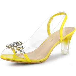 �A���O�� �P�[ ���f�B�[�X �V���[�Y �p���v�X �T���_�� �q�[�� ALLEGRA K Women's Clear Slingback Flowerhinestone Peep Toe Heelsandals Yellow �C�G���[