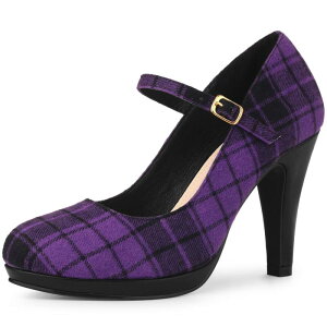 �A���O�� �P�[ ���f�B�[�X �V���[�Y �p���v�X �v���b�g�t�H�[�� �q�[�� ALLEGRA K Women's Houndstooth Platform Stiletto Heels Mary Janes Pumps Purple �p�[�v��