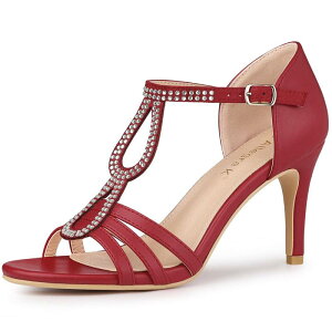 �A���O�� �P�[ ���f�B�[�X �V���[�Y �p���v�X �T���_�� �A���N�� �q�[�� ALLEGRA K Women's Rhinestone Ankle Strap Open Toe Stiletto Heelsandals Red ���b�h