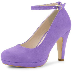 �A���O�� �P�[ ���f�B�[�X �V���[�Y �p���v�X �A���N�� �q�[�� ALLEGRA K Women's Round Toe Stiletto Heels Ankle Strapumps Purple �p�[�v��