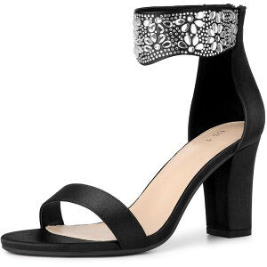 �A���O�� �P�[ ���f�B�[�X �V���[�Y �p���v�X �T���_�� �A���N�� �q�[�� ALLEGRA K Women's Rhinestone Open Toe Ankle Strap Diamond Heels Chunky Sparkly Heels Dressandals Black �u���b�N