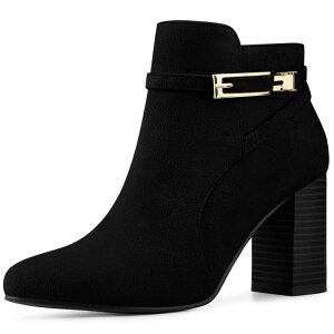 �A���O�� �P�[ ���f�B�[�X �V���[�Y �p���v�X �A���N�� �u�[�c �q�[�� ALLEGRA K Women's Round Toe Buckle Chunky Heels Ankle Boots Black �u���b�N