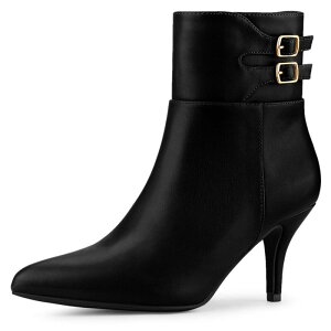 �A���O�� �P�[ ���f�B�[�X �V���[�Y �u�[�c�E���C���u�[�c �A���N�� �q�[�� ALLEGRA K Women's Pointed Toe Buckle Stiletto Heels Ankle Boots Black �u���b�N