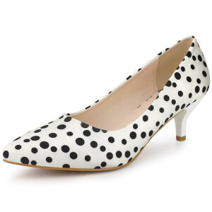 �A���O�� �P�[ ���f�B�[�X �V���[�Y �p���v�X �h�b�g �q�[�� ALLEGRA K Women's Pointed Toe Polka Dots Kitten Heels Pumps White �z���C�g