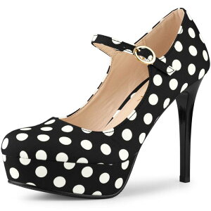 �A���O�� �P�[ ���f�B�[�X �V���[�Y �p���v�X �h�b�g �v���b�g�t�H�[�� �q�[�� ALLEGRA K Women's Platformary Janes Polka Dots Round Toe Stiletto Higheel Pumps Black �u���b�N