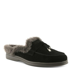 �X�v�����O�X�e�b�v ���f�B�[�X �V���[�Y �T���_�� Spring Step Gistel Women's Faux Fur Lining Slip-On Mules Black Suede �u���b�N