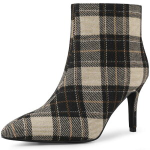 �A���O�� �P�[ ���f�B�[�X �V���[�Y �u�[�c�E���C���u�[�c �A���N�� �q�[�� ALLEGRA K Women's Plaid Pointed Toe Side Zip Stiletto Heel Ankle Boots Brown �u���E��