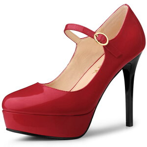 �A���O�� �P�[ ���f�B�[�X �V���[�Y �p���v�X �v���b�g�t�H�[�� �A���N�� �q�[�� ALLEGRA K Women's Platformary Janes Pumps Ankle Strap Stiletto Higheels Dresshoes Red ���b�h