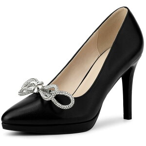 �A���O�� �P�[ ���f�B�[�X �V���[�Y �p���v�X �v���b�g�t�H�[�� �q�[�� ALLEGRA K Women's Pump Stiletto Heel Platform Rhinestone Bow Pointed Toe Pumps Black �u���b�N