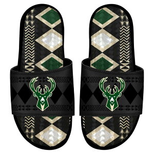 �A�C�X���C�h ���f�B�[�X �V���[�Y �T���_�� Men's ISlide Black Milwaukee Buckshooting Touch Rwanda Pattern Gel Slide Sandals Buk Black �u���b�N