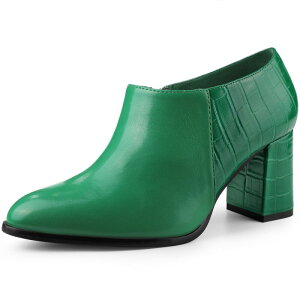 �A���O�� �P�[ ���f�B�[�X �V���[�Y �u�[�c�E���C���u�[�c �A���N�� �q�[�� ALLEGRA K Women's Heel Boots Pointed Toe Chunky Heels Ankle Booties Green �O���[��