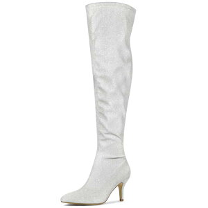 �A���O�� �P�[ ���f�B�[�X �V���[�Y �u�[�c�E���C���u�[�c �q�[�� ALLEGRA K Women's Glitter Pointed Toe Stiletto Heels Over the Knee High Bootsilver �V���o�[