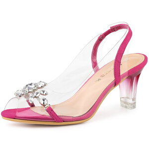 �A���O�� �P�[ ���f�B�[�X �V���[�Y �p���v�X �T���_�� �q�[�� ALLEGRA K Women's Clear Slingback Flowerhinestone Peep Toe Heelsandals Hot Pink �s���N