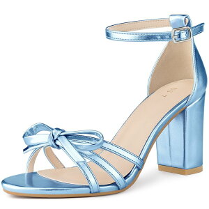 �A���O�� �P�[ ���f�B�[�X �V���[�Y �p���v�X �T���_�� �A���N�� �q�[�� ALLEGRA K Women's Bow Decor Ankle Strap Block Heelsandals Blue �u���[