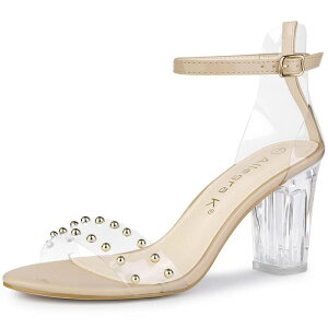 �A���O�� �P�[ ���f�B�[�X �V���[�Y �p���v�X �T���_�� �A���N�� �q�[�� ALLEGRA K Women's Clear Block Heel Ankle Strap Heeled Sandals Camel �L������