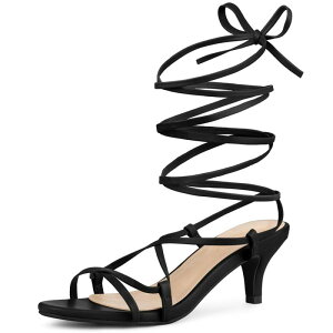 �A���O�� �P�[ ���f�B�[�X �V���[�Y �p���v�X �T���_�� ���[�X �q�[�� ALLEGRA K Women'strappy Lace Up Kitten Heelsandals Black �u���b�N