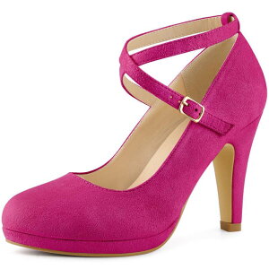 �A���O�� �P�[ ���f�B�[�X �V���[�Y �p���v�X �v���b�g�t�H�[�� �q�[�� ALLEGRA K Women's Platform Crosstrap Stiletto Heels Mary Janes Pumps Hot Pink �s���N