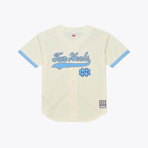 �~�b�`�F��&�l�X ���f�B�[�X �g�b�v�X T�V���c ���b�V�� �W���[�W�[ �q�[�� Men's Mitchell & Ness Cream North Carolina Tar Heels Mesh Button-Up Batting Practice Baseball Jersey Unc Beige �x�[�W��