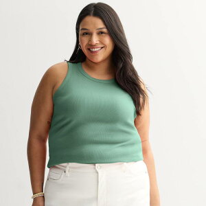 �\�m�} ���f�B�[�X �g�b�v�X T�V���c �n�C�l�b�N �v���X�T�C�Y ���u Plusize Sonoma Goods For Life High Neck Ribbed Layering Tank Top Suede Green �O���[��