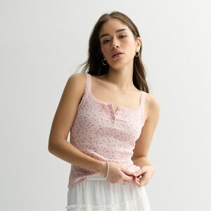 �G�X�I�[ ���f�B�[�X �g�b�v�X T�V���c ���[�X�g���� ���[�X Juniors' SO Lace Trim Henley Cami Pink Floral �s���N
