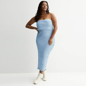 �G�X�I�[ ���f�B�[�X �g�b�v�X �����s�[�X �v���X�T�C�Y �}�L�V Juniors' Plusize SO Foldover Tube Maxi Dress Blue Stripe �u���[