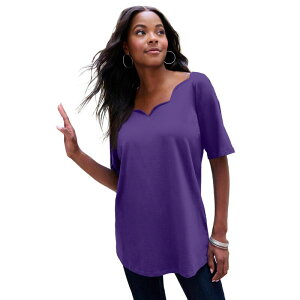 ���A�}���Y ���f�B�[�X �g�b�v�X T�V���c �v���X�T�C�Y Roaman's Women's Plusize Ultimate Scalloped Scoop Neck Tee Midnight Violet �o�C�I���b�g
