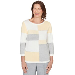 �A���t���b�h �_�i�[ ���f�B�[�X �A�E�^�[ �j�b�g�E�Z�[�^�[ ���u �J���[�u���b�N Women's Alfredunneribbed Colorblock Jewel Neck Sweater Multi Yellow �C�G���[