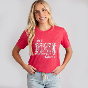Simply Sage Market ���f�B�[�X �g�b�v�X T�V���c �t�����[�� �t�����[ �O���t�B�b�N Simply Sage Market He Is Risen Floral - Women'short Sleeve Graphic T-Shirt Raspberry